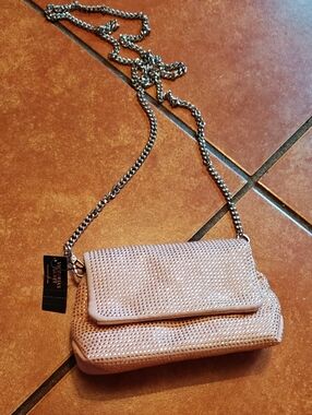 Victoria's Secret Blush Pink Crystal Crossbody with Silver Chain